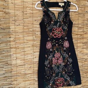 Floral Embroidered Navy Dress